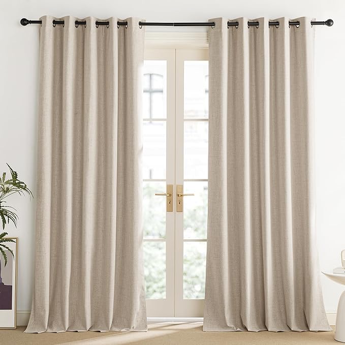 NICETOWN Cream 100% Blackout Linen Curtains 120 inch Long Burg for Living Room, 1 Pair, 62" Width Each Panel, Farmhouse Thick Completely Blackout Window Treatment Thermal Insulated Drapes - Image 2