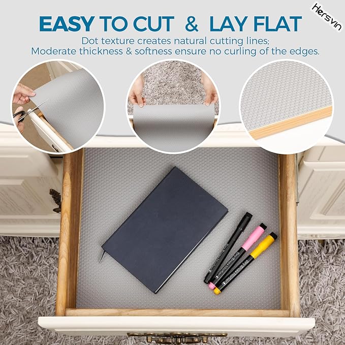 Hersvin Shelf Liners, 20in x 20ft Kitchen Drawer Mats, Non-Adhesive EVA Cupboard Protector, Cabinet Lining (Light Gray/Dot) - Image 5
