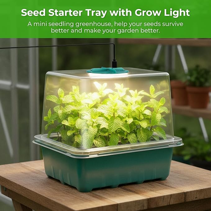 Seed Starter Tray with Grow Light, 6pcs Seed Starter Kits with Light and Adjustable Humidity Domes, Covers Height 3.9", Indoor Seedling Starter Plant Germination Trays (Green-Warm White) - Image 7