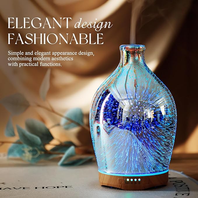 Porseme 280ml Essential Oil Diffuser 3D Glass Aromatherapy Ultrasonic Humidifier - Auto Shut-Off, Timer Setting, BPA Free for Home Hotel Yoga Leisure SPA Gift - Image 4