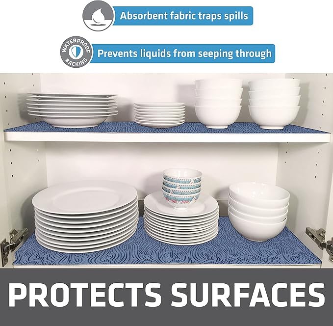 Drymate Premium Luxury Shelf & Drawer Liner, Thick Cushioned Fabric, Non-Adhesive, Absorbent, Waterproof, Slip-Resistant, Liners for Kitchen Cabinets, Cupboards (USA Made)(12”x59”)(2-Pack)(Blue) - Image 2