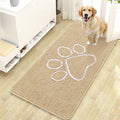 OLANLY Dog Door Mat for Muddy Paws 47x24, Paw Print Design, Absorbs Moisture and Dirt, Absorbent Non-Slip Washable Doormat, Quick Dry Chenille Mud Mat for Dogs, Entry Indoor Entryway Carpet, Beige by OLANLY