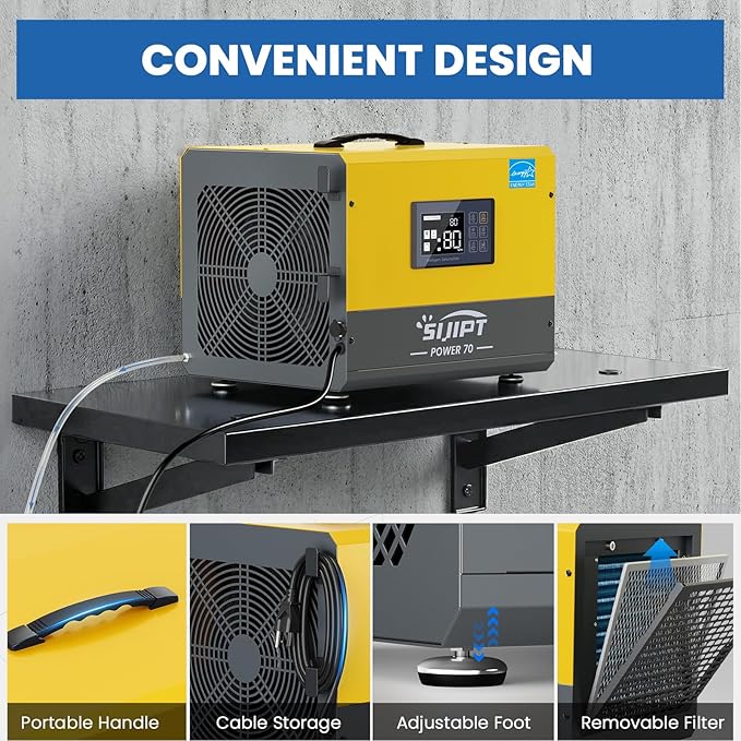 70 Pint Crawl Space Dehumidifier with Energy Star & Pump & Drain Hose for Basement, Commercial, Whole House, Industrial, Water Damage Restoration, Spaces Up to 2000 Sq Ft, Auto Defrost,Memory Restart - Image 6