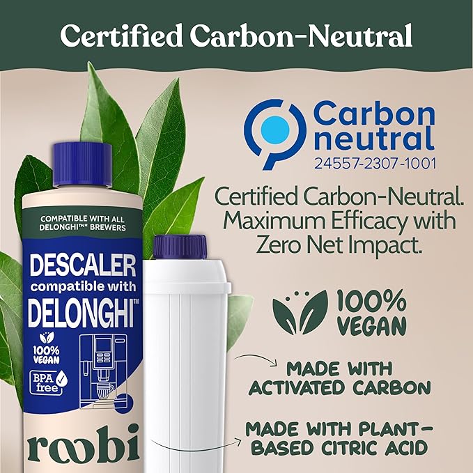Roobi DeLonghi Compatible Cleaning Descaling Kit. Includes 1 Bottle of Descaling Solution and 4 DeLonghi Filters. Carbon Neutral DeLonghi Cleaner Descaler Kit. 1 Year Supply. - Image 3