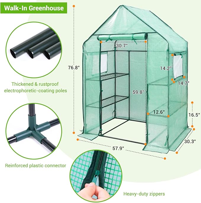 Ohuhu Greenhouse for Outdoors with Mesh Side Windows, 3 Tiers 4 Shelves Small Walk-In Green House Plant Stands Plastic PE Cover Outside Portable Warm House for Seedling Flowers Growing, 4.8x2.5x6.4 FT - Image 6