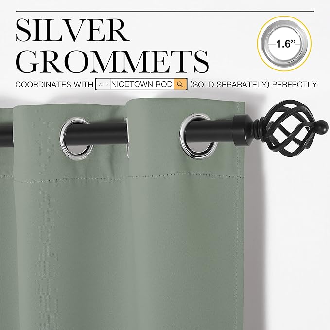 NICETOWN Closet Curtain for Bedroom Door, Faux Folding Accordion Doors, Blackout Noise Reducing Room Divider for Doorway Laundry Room Bifold Door (1 Panel, 5ft Wide x 9ft Long, Greyish Green) - Image 3