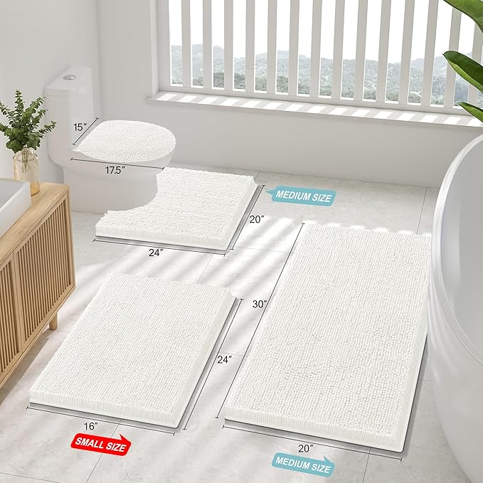 Smiry Luxury Chenille Bathroom Rugs 70x24, Extra Soft and Absorbent Shaggy Bath Mat, Machine Washable, Non-Slip Plush Carpet Runner for Tub, Shower, and Floor, Home Decor Accessories, Ivory - Image 2