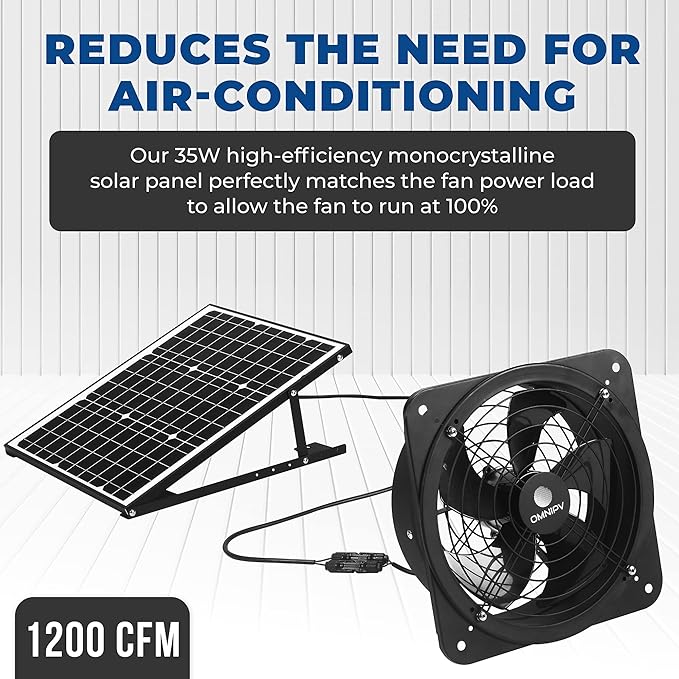 Solar Powered Wall Mount Exhaust Fan, 35 Watt (for Home, Garage, Workshop, Greenhouse, RV, Outdoor Garden, etc.) - Image 4