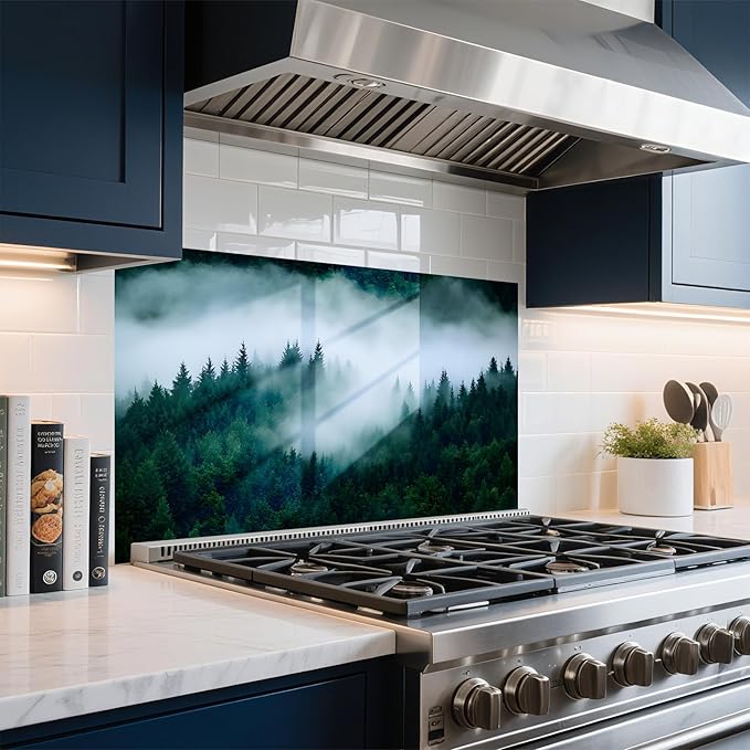NYZE Kitchen Backsplash Stickers Waterproof Stove Backsplash Protector, 30 X 16 inch Removable Kitchen Wallpaper with Wall Art Decor for Stove Cooking Area(Forest Landscape) - Image 3