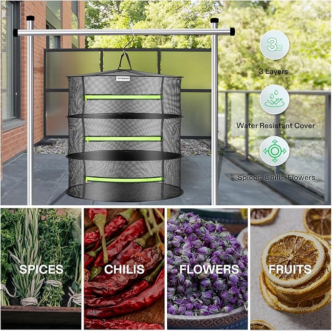 VIVOSUN 3-Layer Mesh Drying Rack Hanging Design with Green Zippers for Dehydrating and 62% RH Two-Way Humidity Control Packs, Size 4 g, 10 Packs for Storing 1/2 oz, Moisture Balancer with RH Indicator - Image 4