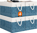 Storage Bin,Collapsible Storage Basket For Organizing,Large Storage Boxes With Rope Handles,Storage Containers,White & Blue,4 Pack by StorageTastic