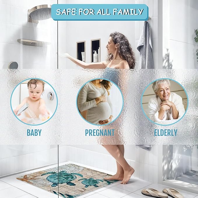 Sea Turtle Square Anti Slip Shower Mats for Inside Shower Accessories, Cute Bath Mats for Bathroom Non Slip Shower Floor Mat Decor Rubber Bathmat With Suction and Drain Holes Machine Washable, 21″X21″ - Image 7