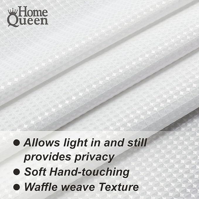 Home Queen White Waffle Bathroom Window Curtains, Water Repellent Rod Pocket Kitchen Drapes for Small Window, 2 Panels, 24 W X 24 L Inch Each - Image 6