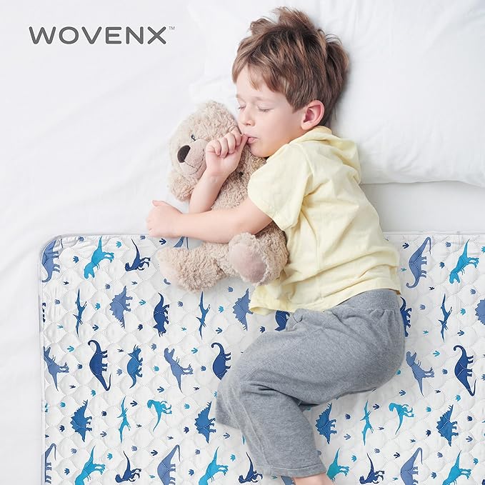 Organic Incontinence Pads for Kids & Toddlers - 5 Layer Waterproof Protectors for Overnight Bed Wetting - Reusable & Washable Pee Pads - Fits Twin to Full Size Beds - 34" x 52" Dinosaur - Image 4
