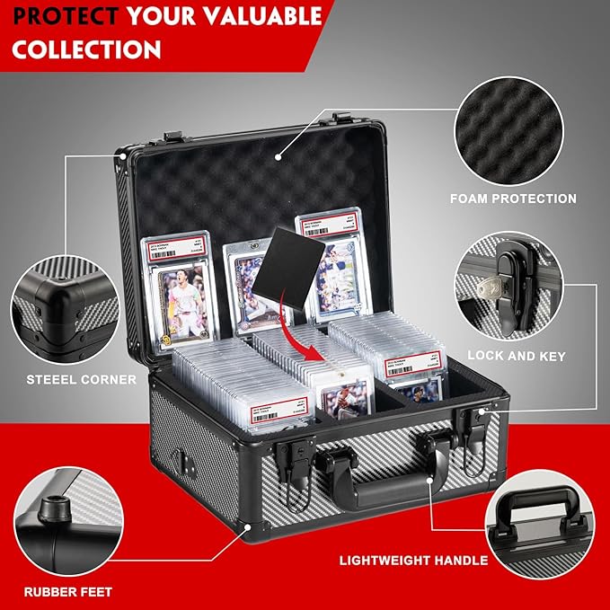Graded Card Storage Box, Trading Cards Slab Carrying Case, 3 Row Hard Sports Cards Holder Boxes with 6 Dividers Fits for PSA BGS SGC Top Loaders Collection - Image 4