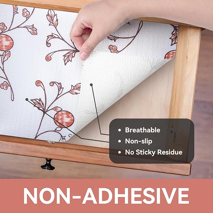 RAY STAR Shelf Liner, 12 Inch x 10 Feet Non Adhesive Floral Kitchen Cabinet Liner for Pantry Drawer Vanity, Strong Grip Non Slip Waterproof, Wisteria Pink Shelf Liners for Kitchen Cabinets Cupboard - Image 8