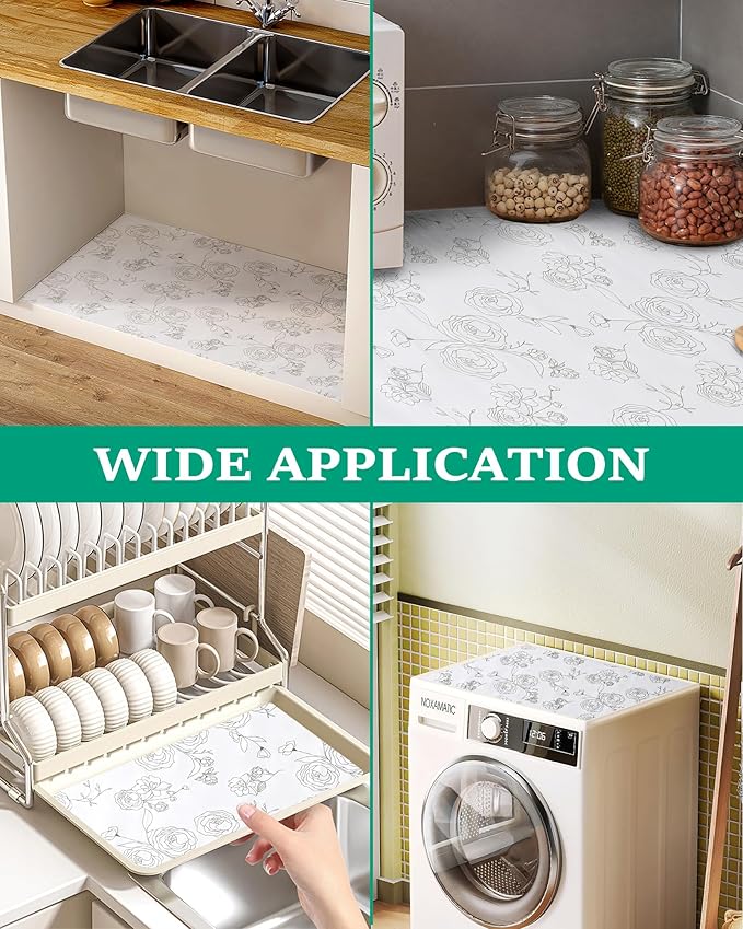 Floral Drawer Liner for Kitchen Cabinet 12 in x 30FT, Non-Adhesive Shelf Liner Non-Slip Strong Grip Cabinet Liners, Thickened Shelf Paper Easy to Clean for Tool Box Pantry, Cupboard Liner, Gray - Image 5
