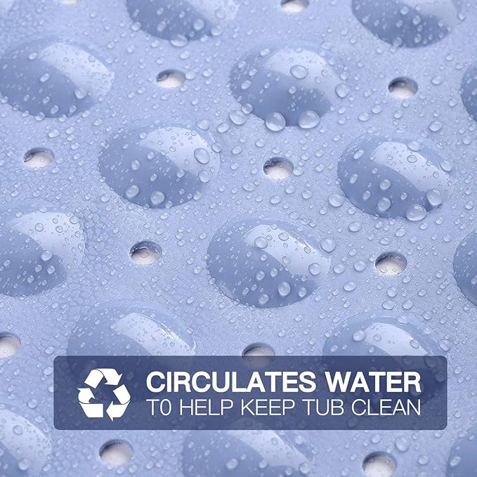 YINENN Bath Tub Shower Stall Mats 31x15.5 Inch Non-Slip and Latex Free,Bathtub Mat with Suction Cups,Machine Washable Bathroom Mats with Drain Holes (Light Blue) - Image 4