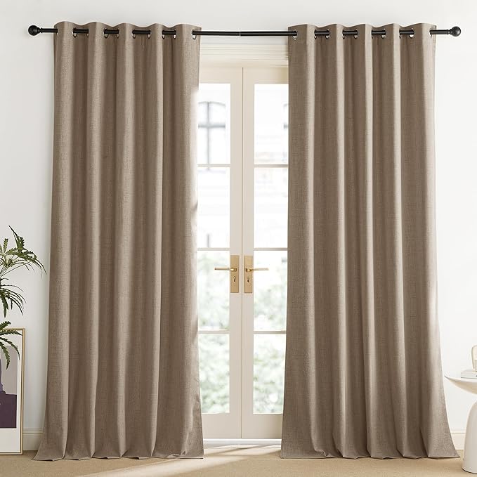 NICETOWN Burlap Vintage Open Linen Weave Flax Thermal Curtains, 100% Blackout Curtains 95" Long for Dining Room, Soundproof Window Treatment Drapes for Home Office, 62" Wide Per Panel, Set of 2 - Image 2