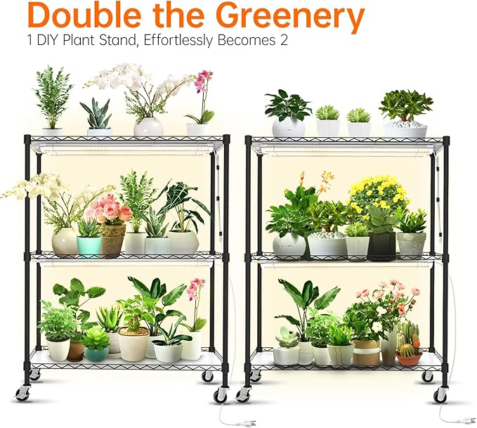 Bstrip DIY Plant Shelf with Grow Light, Grow Light Shelf with Adjustable Rack and Wheels, Plant Stand, 8-Pack 192W T8 Full Spectrum Lamps, ideal for Seed Starting, Seed Tray, 29.5"L x 13.8"W x70.9"H - Image 4