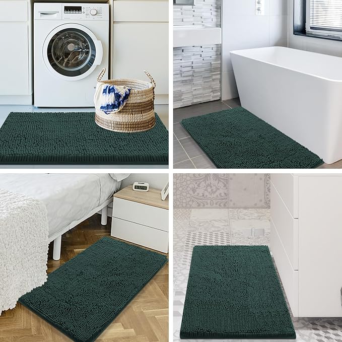 Smiry Luxury Chenille Bathroom Rugs 59x24, Extra Soft and Absorbent Shaggy Bath Mat, Machine Washable, Non-Slip Plush Carpet Runner for Tub, Shower, and Floor, Home Decor Accessories, Green - Image 8