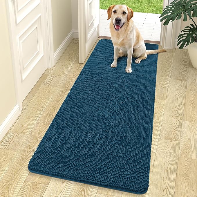OLANLY Dog Door Mat for Muddy Paws 70x24, Absorbs Moisture and Dirt, Absorbent Non-Slip Washable Doormat, Quick Dry Chenille Mud Mat, Entry Indoor Entryway Carpet for Inside Floor, Atlantic Blue by OLANLY