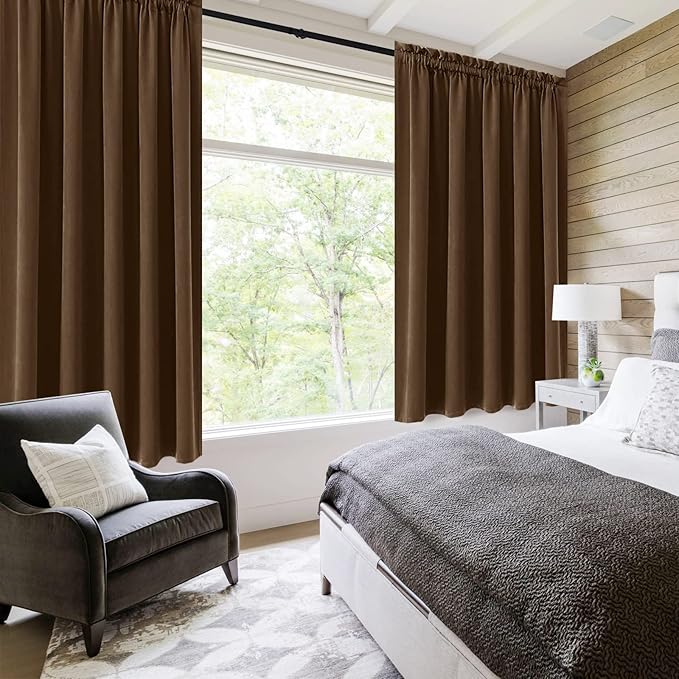 DWCN Short Brown Blackout Curtains for Half Window, Thermal Insulated Energy Saving Room Darkening Curtains for Kitchen/Bedroom (W60 x L36 inch, Set of 2 Panels, Top of Rod Pocket) - Image 2