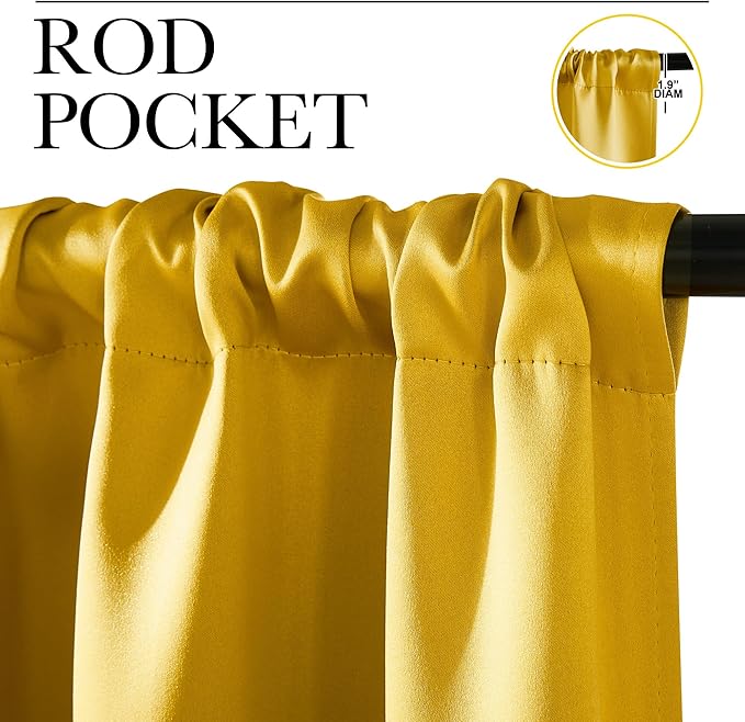 NICETOWN Gold Blackout Cafe Faux Silk Curtains for Small Windows, 42" Wide by 63" Long, 2 Panels, Rod Pocket Privacy Blackout Satin Drapes for Home Decoration - Image 2