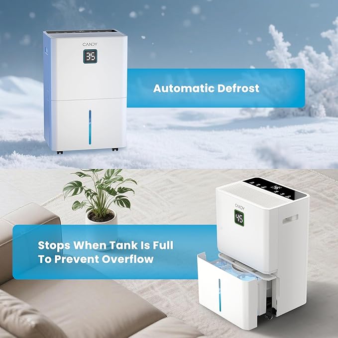 Candy 98 Pints Dehumidifier for Spaces up to 5000 Sq. Ft, Dehumidifier for Home, Basements and Large Rooms with Drain Hose and 1.45 Gallons Water Tank - Image 8