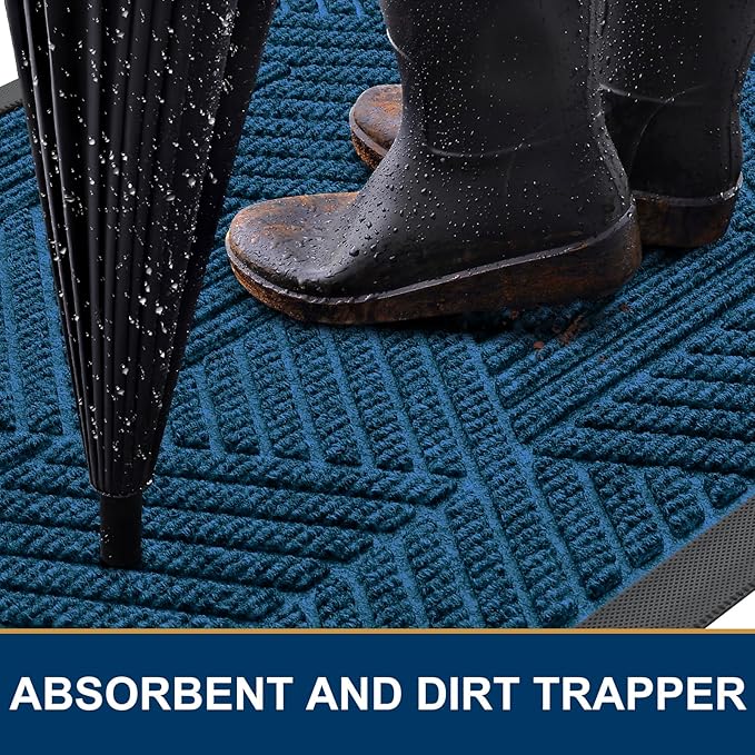 Smiry Front Door Mat Outside Entrance, Heavy Duty Sturdy Natural Rubber Doormat, Trap Dirt and Moisture, Easy Clean Low Profile Welcome Floor Mats for Indoor Outdoor Entry, 35X23 Inch, Mixed Blue - Image 3