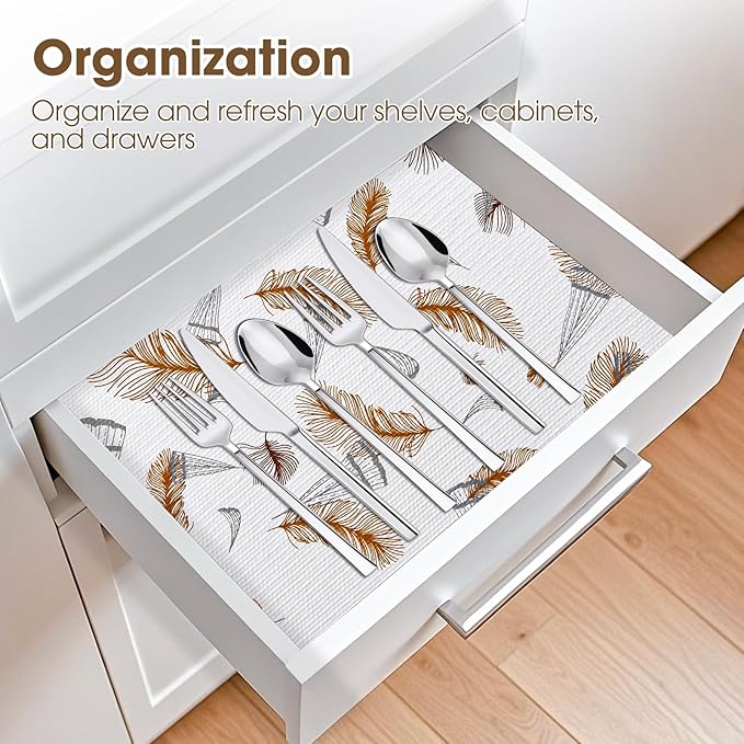 Drawer and Shelf Liner, Non-Slip Kitchen Cabinet Liners Non-Adhesive Thick Strong Grip Waterproof Washable Mats Protect Dresser Shelves Cupboard Bathroom Cabinets, Feather, 12 in X 10 FT - Image 7