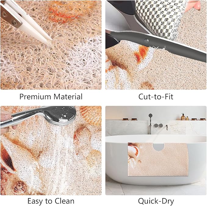 Square Shower Mat Non Slip: 36x36 Inch Extra Large Shower Mats with Drain Hole in Middle -Anti Slip Shower Mats for Inside Shower -Loofah Shower Floor Mat Bath Mat for Shower Stall Bathtub Elderly - Image 7