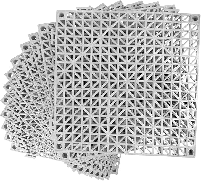 MYFAMIREA Modular Interlocking Cushion 24 Pack 11.8" x 11.8" Rubber Floor Tiles Non-Slip Splicing Drainage Mats for Deck, Pool, Outdoor Shower, Patio, Balcony, Indoor Bathroom, Kitchen, Yard (Gary) by MYFAMIREA