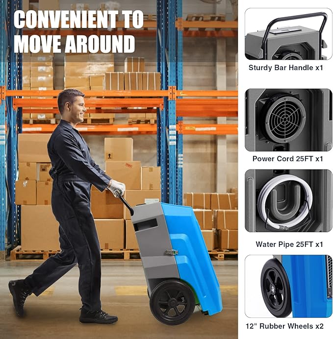 MOUNTO 180Pints Commercial Dehumidifier with Pump and Drain Hose, LGR Portable Dehumidifier with wheels for Home, Basements, Garages, and Job Sites. - Image 5