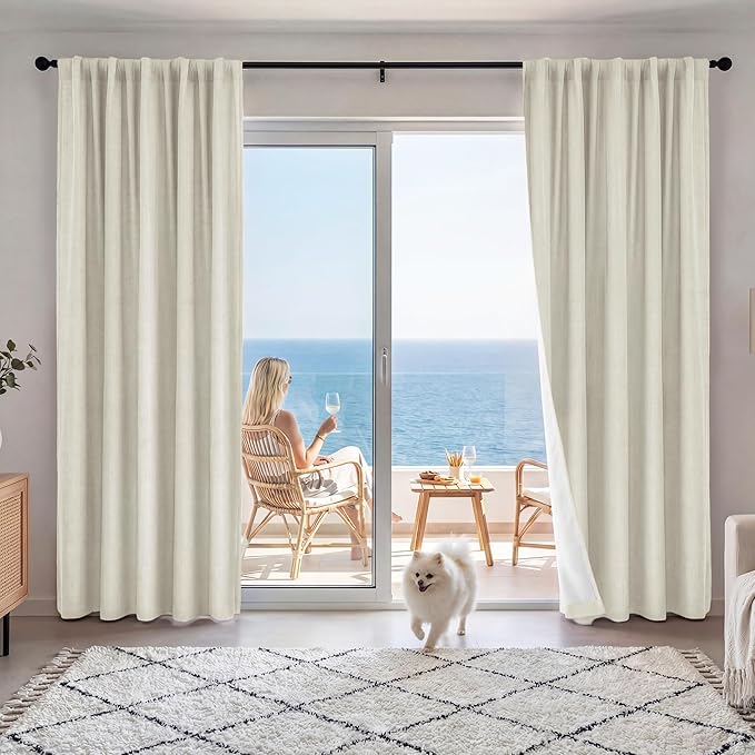 RYB HOME Cream Beige Linen 100% Blackout Curtains for Bedroom W52 x L78, Linen Blackout Curtains Privacy Assurd& Thermal Insulated for Sliding Door/Living Room/Nursery, 2 Panels by RYBHOME