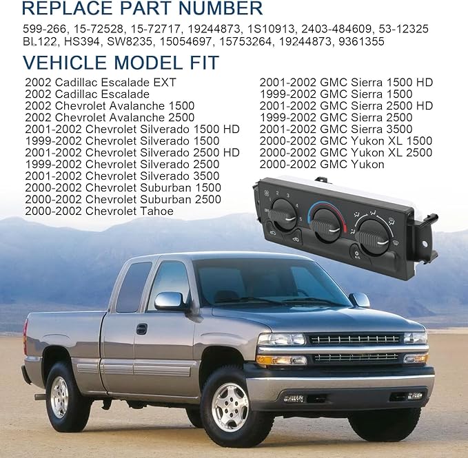 Front A/C Heater Climate Control Module Compatible with 2002 Cadillac Escalade EXT Chevrolet Avalanche 1500 2500 1999-2002 GMC Sierra 1500 2500 Replace# 599-266, 15-72528 - Image 2