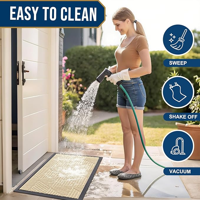 Smiry Front Door Mat Outside Entrance, Heavy Duty Sturdy Natural Rubber Doormat, Trap Dirt and Moisture, Easy Clean Low Profile Welcome Floor Mats for Indoor Outdoor Entry, 59x34 Inch, Beige - Image 6