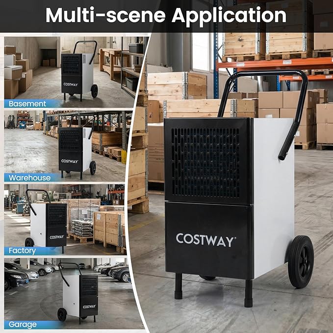 COSTWAY 189 Pints Commercial Dehumidifier with Pump, 3.3Ft Drain Hose & Wheels, Industrial Dehumidifier for Basement, Warehouse, Job Sites & Large Space Up to 7,500 Sq.Ft - Image 6