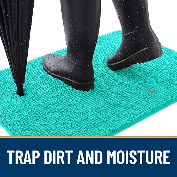OLANLY Dog Door Mat for Muddy Paws 47x17, Absorbs Moisture and Dirt, Absorbent Non-Slip Washable Doormat, Quick Dry Chenille Mud Mat for Dogs, Entry Indoor Entryway Carpet for Inside Floor, Teal - Image 2