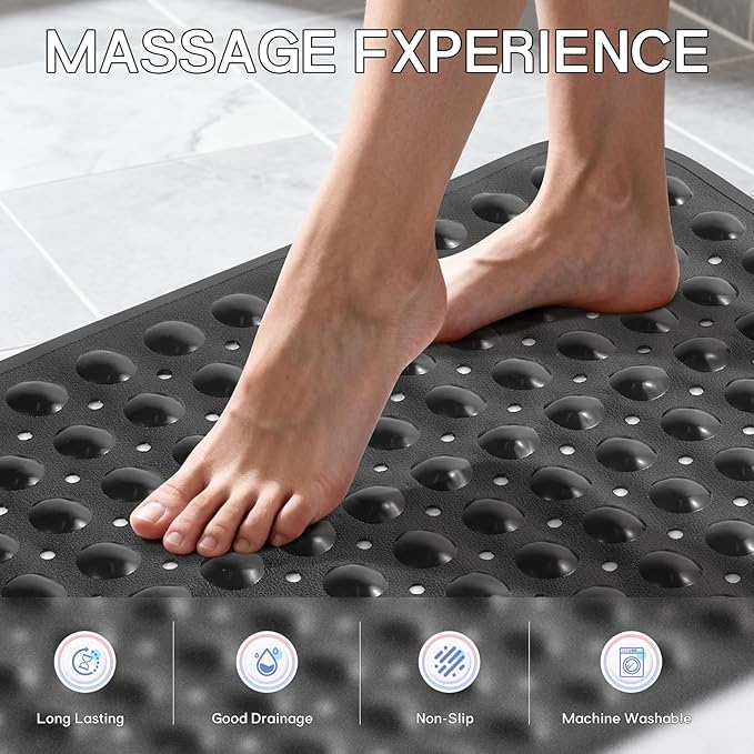 Anti-Slip Bathtub Shower mat, 27.5×14.5（Approximately 70×37cm） inch Soft Oversized Machine Washable Non-Slip Bathtub mat with Drainage Holes, Bathroom Floor Suction Cup.（1-Opaque Black） - Image 5
