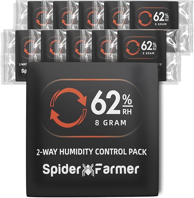 Spider Farmer 62% RH 8g Size Two-Way Humidity Control Packs, 10 Packs, Each Maintains Freshness for 1 oz, Moisture Balancer for Herbs, Great for Mason Jars & Small Containers by SpiderFarmer