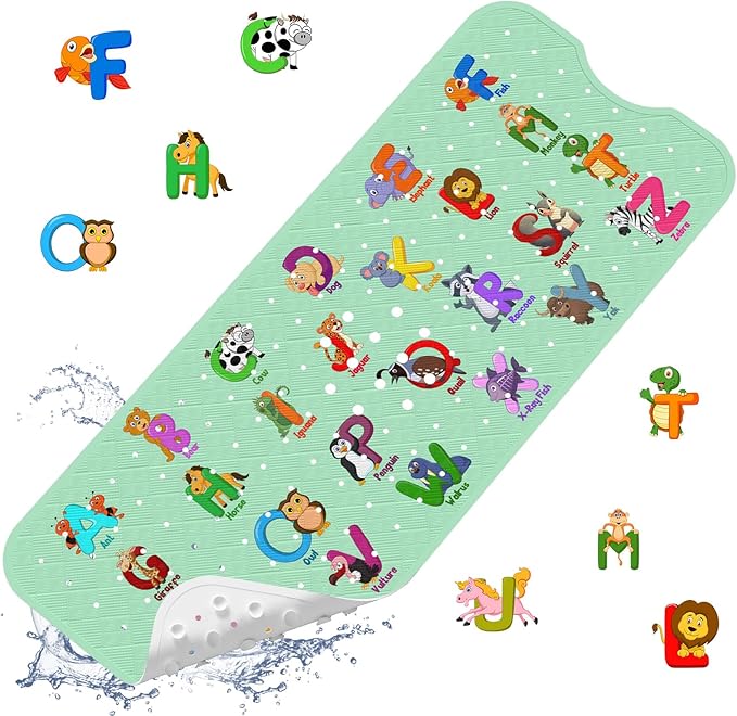 XIYUNTE Baby Bath Mat for Tub Non Slip Kids Bath Mat - 40''x16'' Extra Long Cartoon Bathtub Mat Non Slip Kids Shower Mat Eco-Friendly Toddler Bath Mats with Suction Cups, Machine Washable by XIYUNTE
