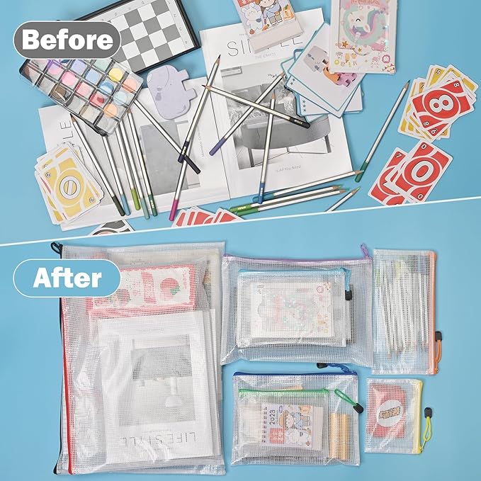 20 Pack Mesh Zipper Pouch Bags, 9 Sizes Waterproof Zipper Pouches for Organization, Reusable Zipper Pouches for Puzzle Board Game Storage, for Travel, School, Office Supplies - Image 7