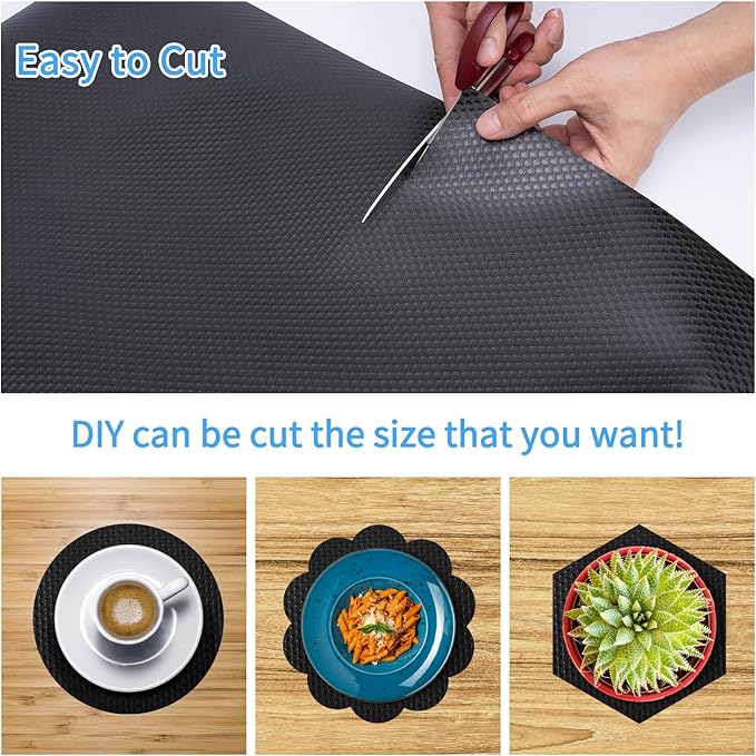 Black Shelf Liners Kitchen Cabinets Non Adhesive Drawer Mat Refrigerator Liners Durable Place Mats for Bathroom, Kitchen, Desks, Shelves, Cupboard-Black Drawer Liner 11.8x236.22Inch - Image 6