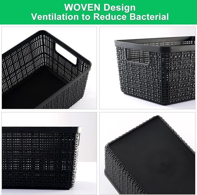 6 Pack Plastic Storage Baskets With Lids,Black Breathable Stackable Storage Bins,Small Storage Containers,for Organizing Storage Baskets on Desktops,Closets,Playrooms,Classrooms,Offices - Image 2