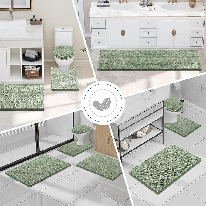 Smiry Luxury Chenille Bathroom Rugs 47x24, Extra Soft and Absorbent Shaggy Bath Mat, Machine Washable, Non-Slip Plush Carpet Runner for Tub, Shower, and Floor, Home Decor Accessories, Sage Green - Image 7