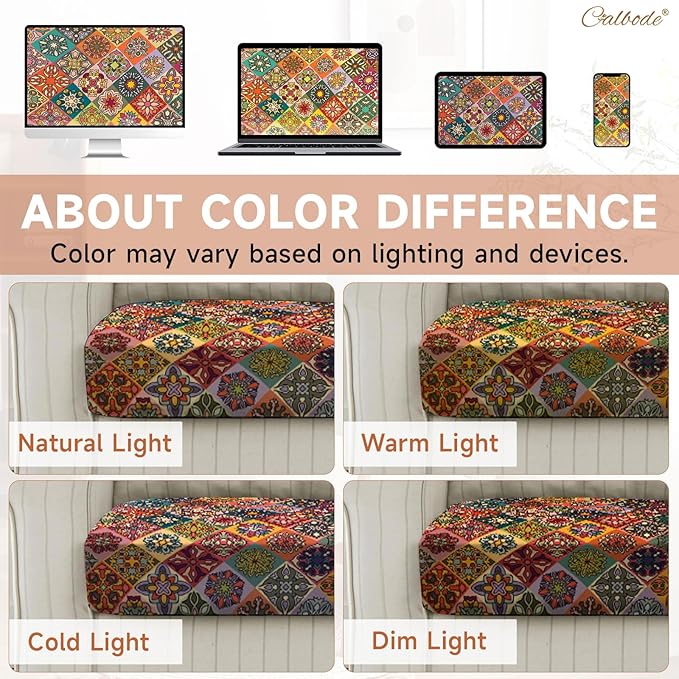 12Pcs Stretch Patio Cushion Cover, Bohemian Colored Geometric Pattern Couch Covers for Patio Furniture Cushions Washable Reusable Couch Covers Replacement for Fall Winter(Cover Only) - Image 6