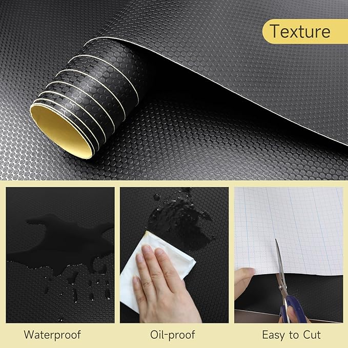 WochiTV Adhesive Shelf Liner 11.8 X 240 Inches Peel and Stick Kitchen Liner for Cabinets, Drawers Removable Protector Mat Waterproof Contact Covering for Dresser Pantry Countertops Shelves, Black - Image 3