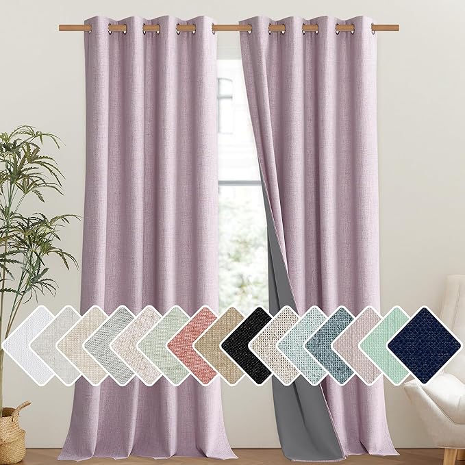 NICETOWN Pink Vintage Linen 100% Blackout Curtains for Living Room, Thermal Insulated Curtains 108" Long, Noise Reducing Window Treatment Drapes for Hall Room, 52" Wide Per Panel, Set of 2 by NICETOWN