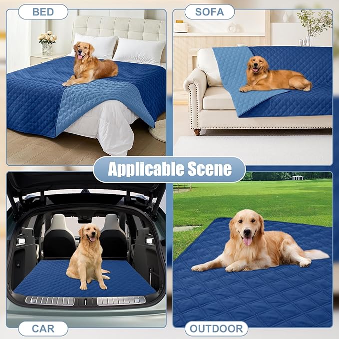 Smiry Waterproof Dog Bed Cover Pet Blanket, Soft Washable Dog Blanket for Furniture Bed Couch Sofa Reversible, Checkered (82"x102", Navy/Blue) - Image 7